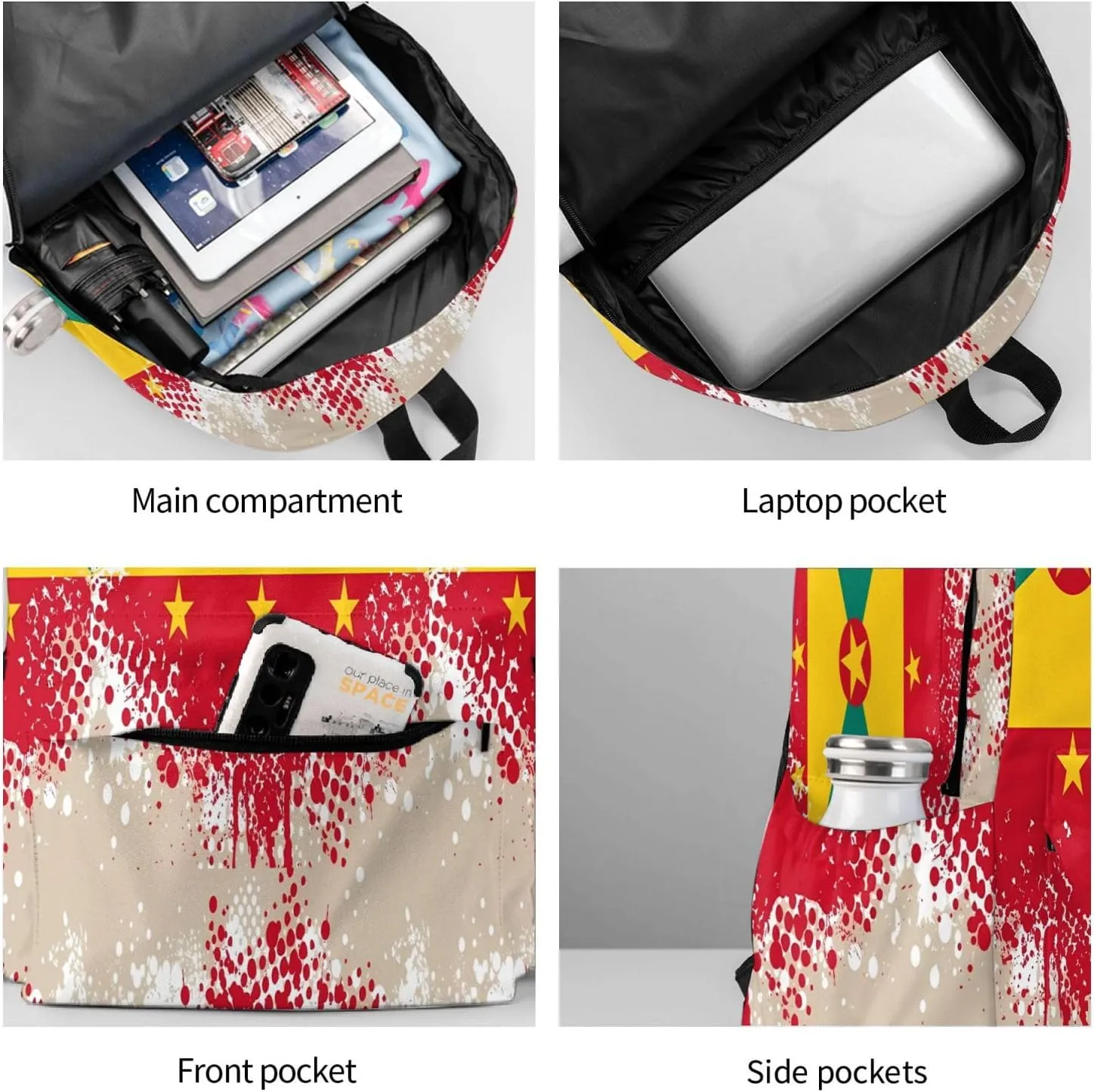 Grenada Flag Large Travel Backpack Casual Backpacks Laptop Daypack Working Rucksack Lightweight Back Pack Sports Bag with Adjustable Shoulder Strap