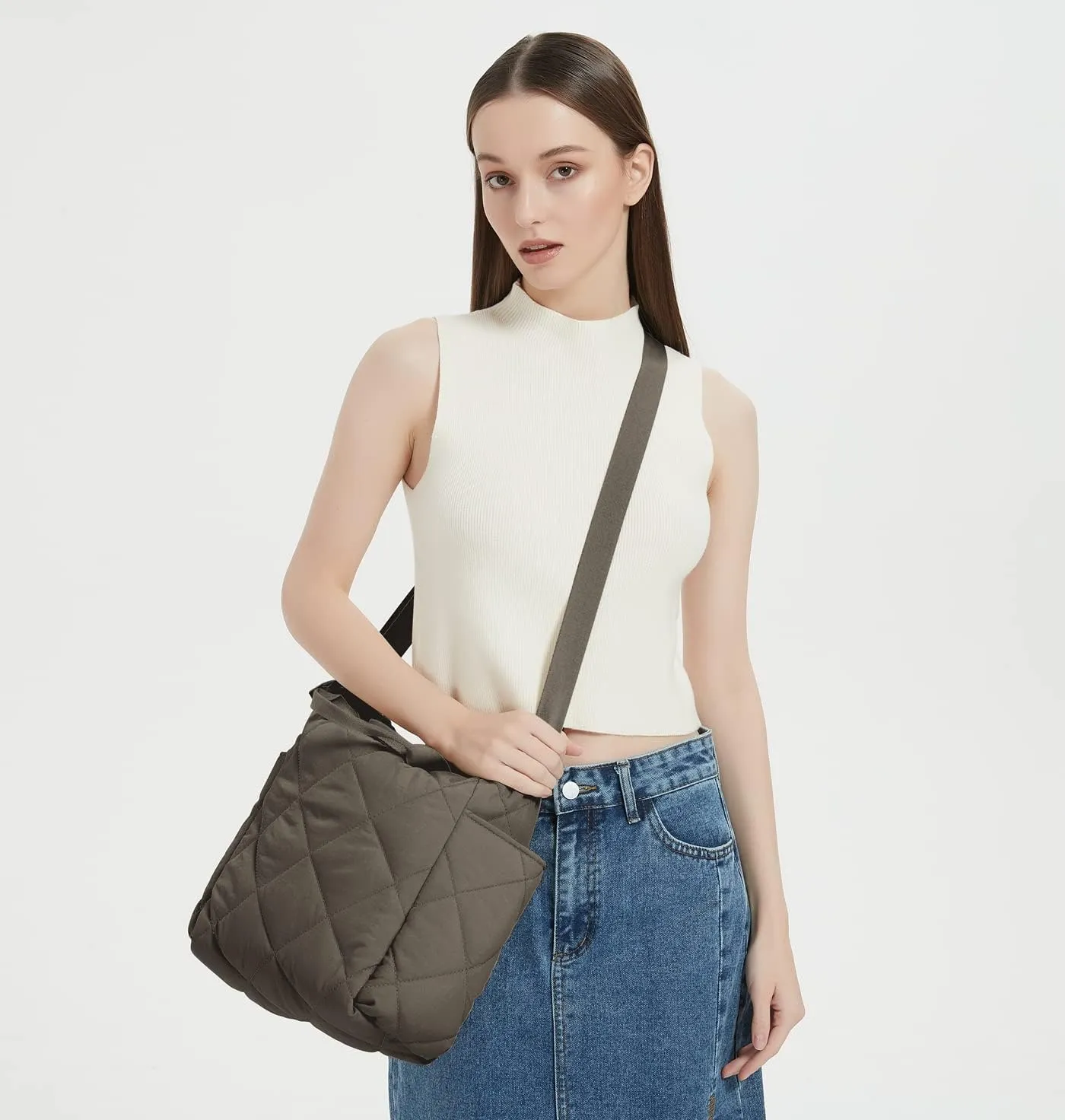GRPKSSIB Quilted Tote Bag for Women Lightweight Puffer Shoulder Bag Hobo Crossbody Bag Casual Nylon Padding Handbags