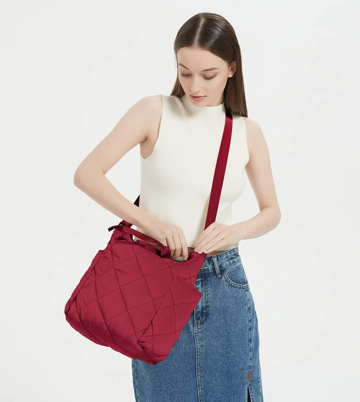GRPKSSIB Quilted Tote Bag for Women Lightweight Puffer Shoulder Bag Hobo Crossbody Bag Casual Nylon Padding Handbags