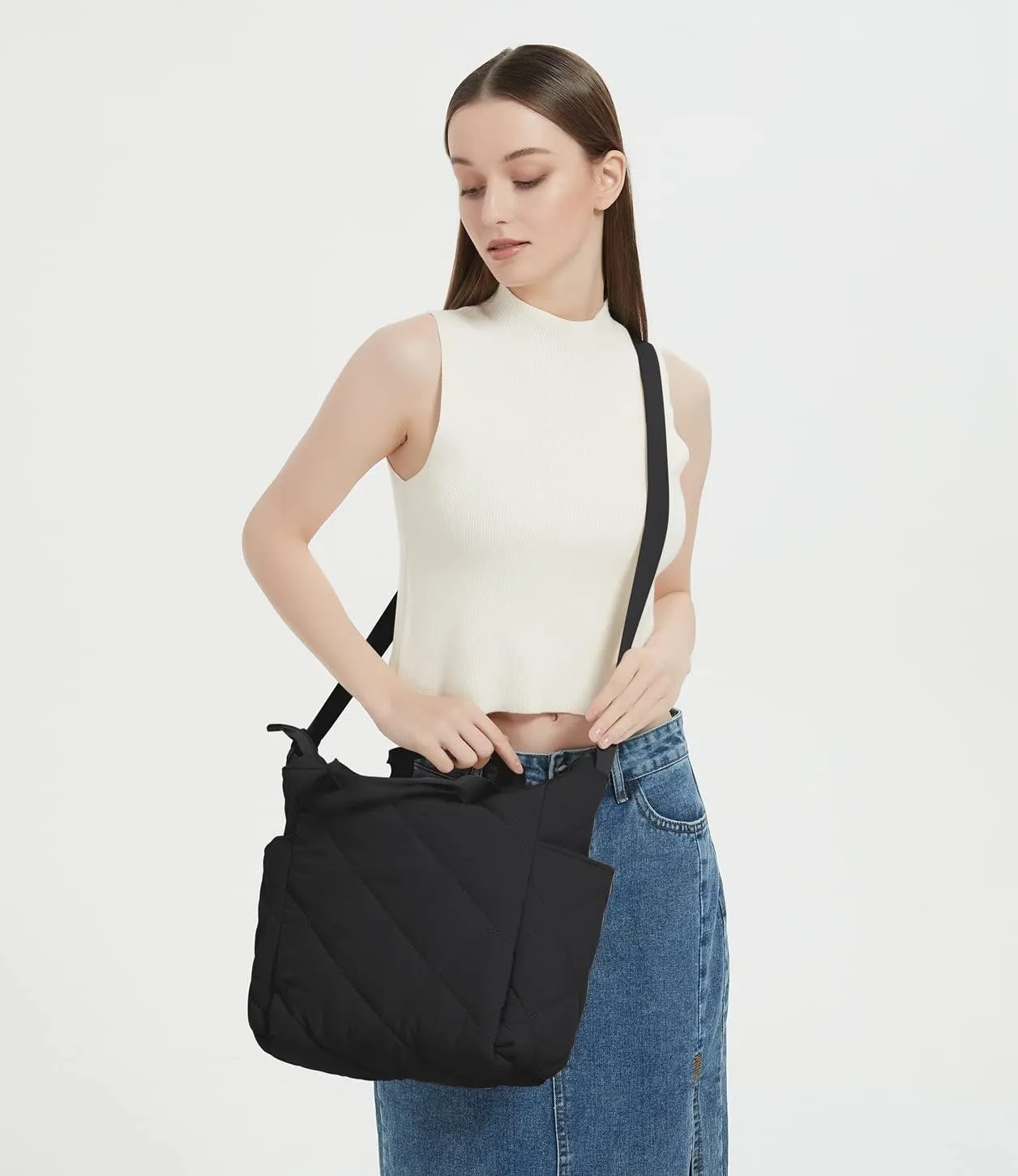 GRPKSSIB Quilted Tote Bag for Women Lightweight Puffer Shoulder Bag Hobo Crossbody Bag Casual Nylon Padding Handbags