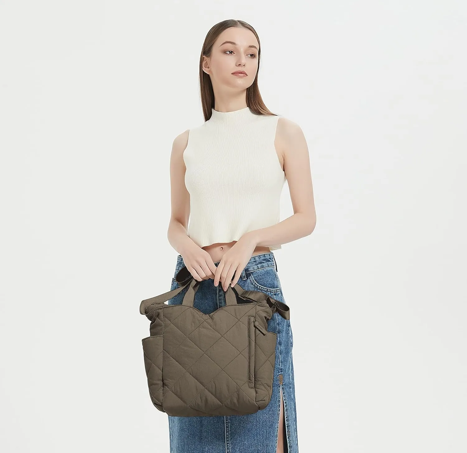 GRPKSSIB Quilted Tote Bag for Women Lightweight Puffer Shoulder Bag Hobo Crossbody Bag Casual Nylon Padding Handbags
