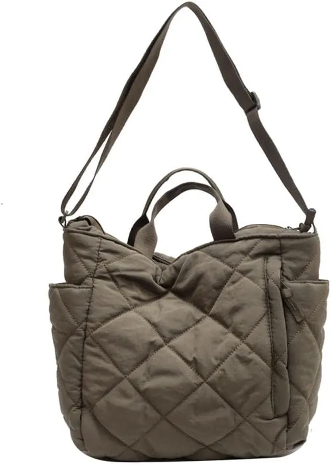 GRPKSSIB Quilted Tote Bag for Women Lightweight Puffer Shoulder Bag Hobo Crossbody Bag Casual Nylon Padding Handbags