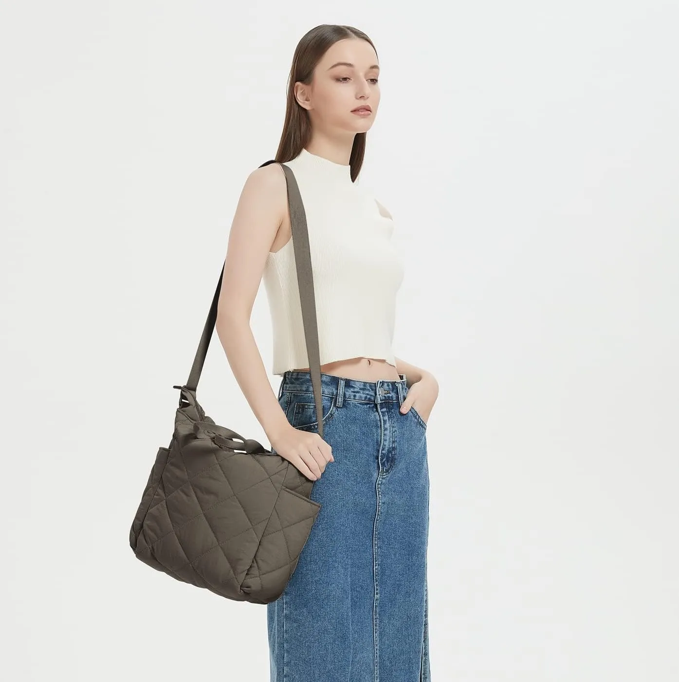 GRPKSSIB Quilted Tote Bag for Women Lightweight Puffer Shoulder Bag Hobo Crossbody Bag Casual Nylon Padding Handbags