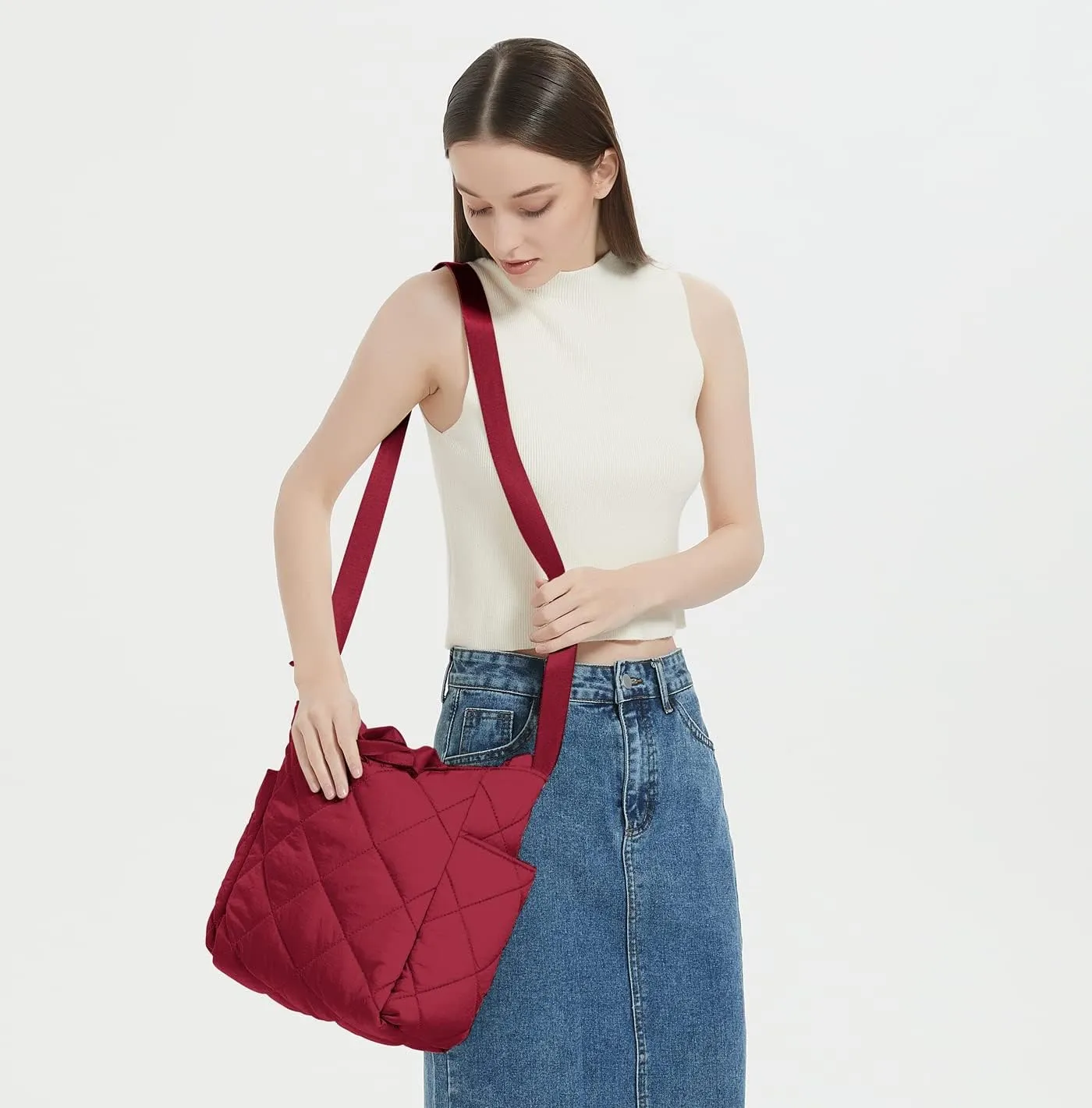 GRPKSSIB Quilted Tote Bag for Women Lightweight Puffer Shoulder Bag Hobo Crossbody Bag Casual Nylon Padding Handbags