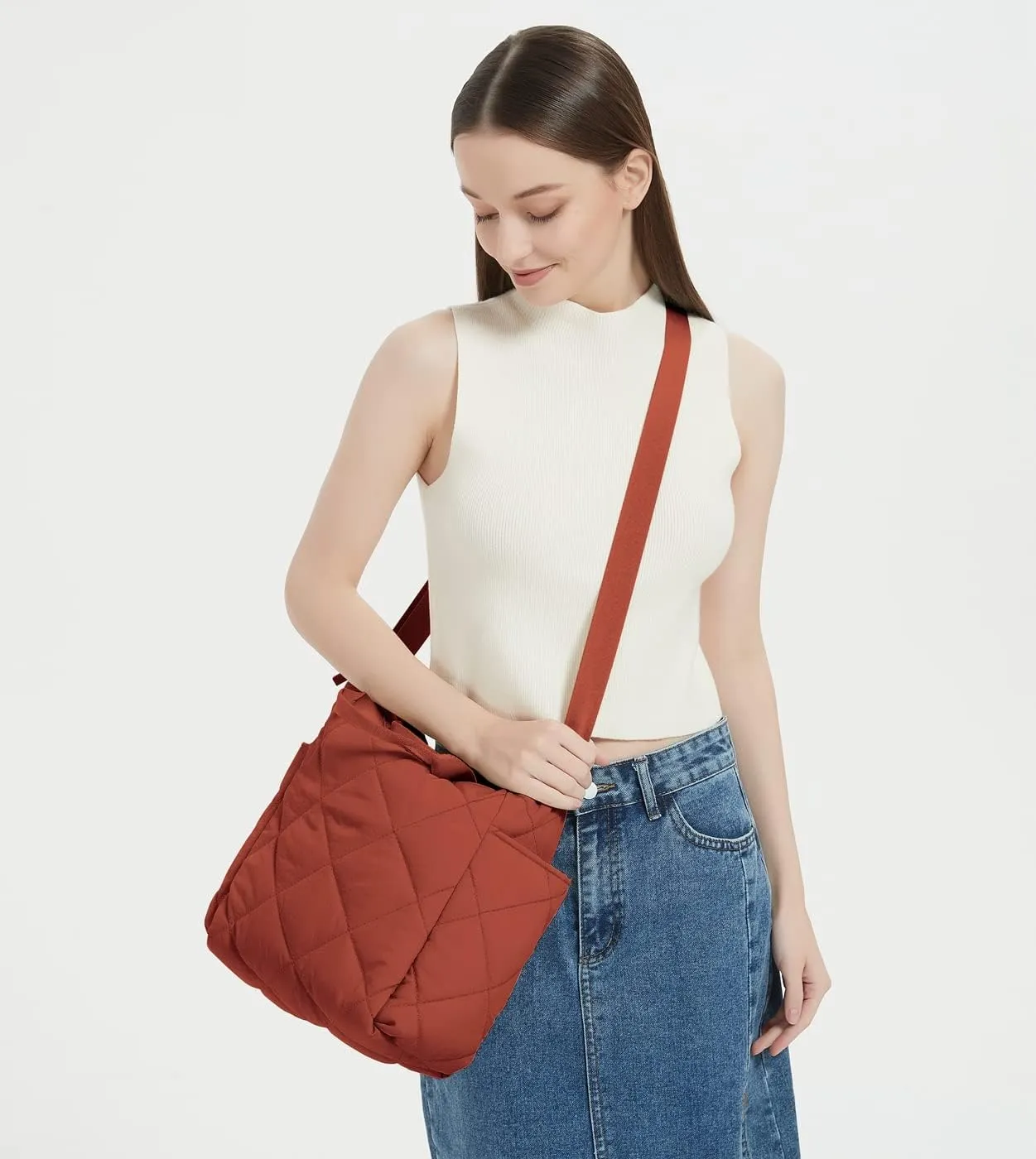 GRPKSSIB Quilted Tote Bag for Women Lightweight Puffer Shoulder Bag Hobo Crossbody Bag Casual Nylon Padding Handbags
