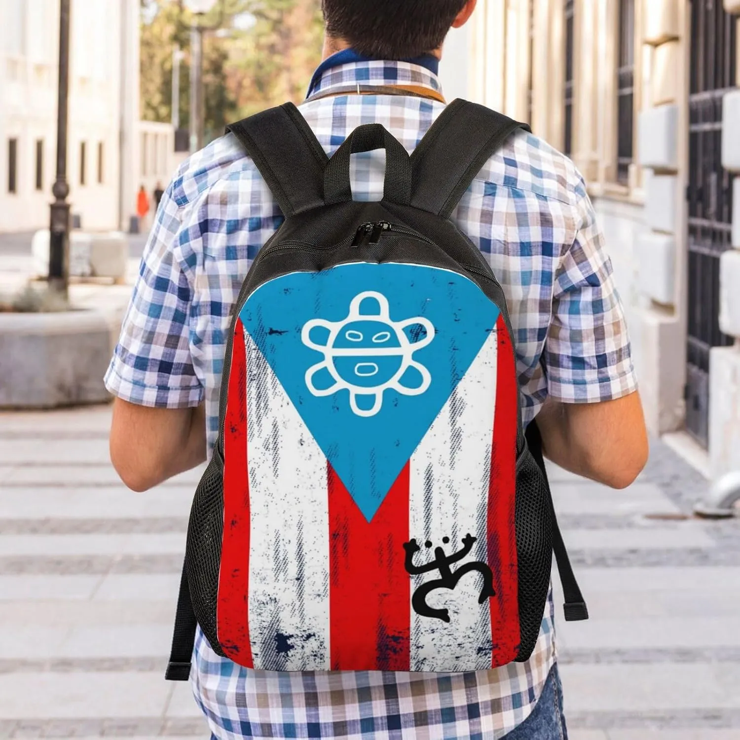 GTEVUTS Rustic Puerto Rico Flag Taino Backpack for Men Women - Puerto Rico Gifts-Patriotic Chic Laptop Black Shoulder Bag Travel Camping Work Outdoor Backpacks,15 Inch,Black