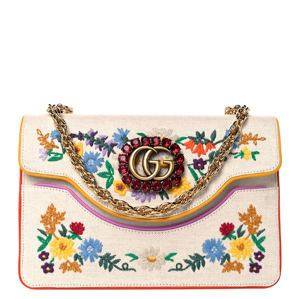 Gucci Linea Ricami Floral Cat Embroidered Shoulder Bag