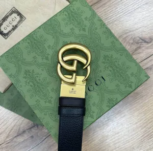Gucci Reversible thin belt with Double G buckle gold