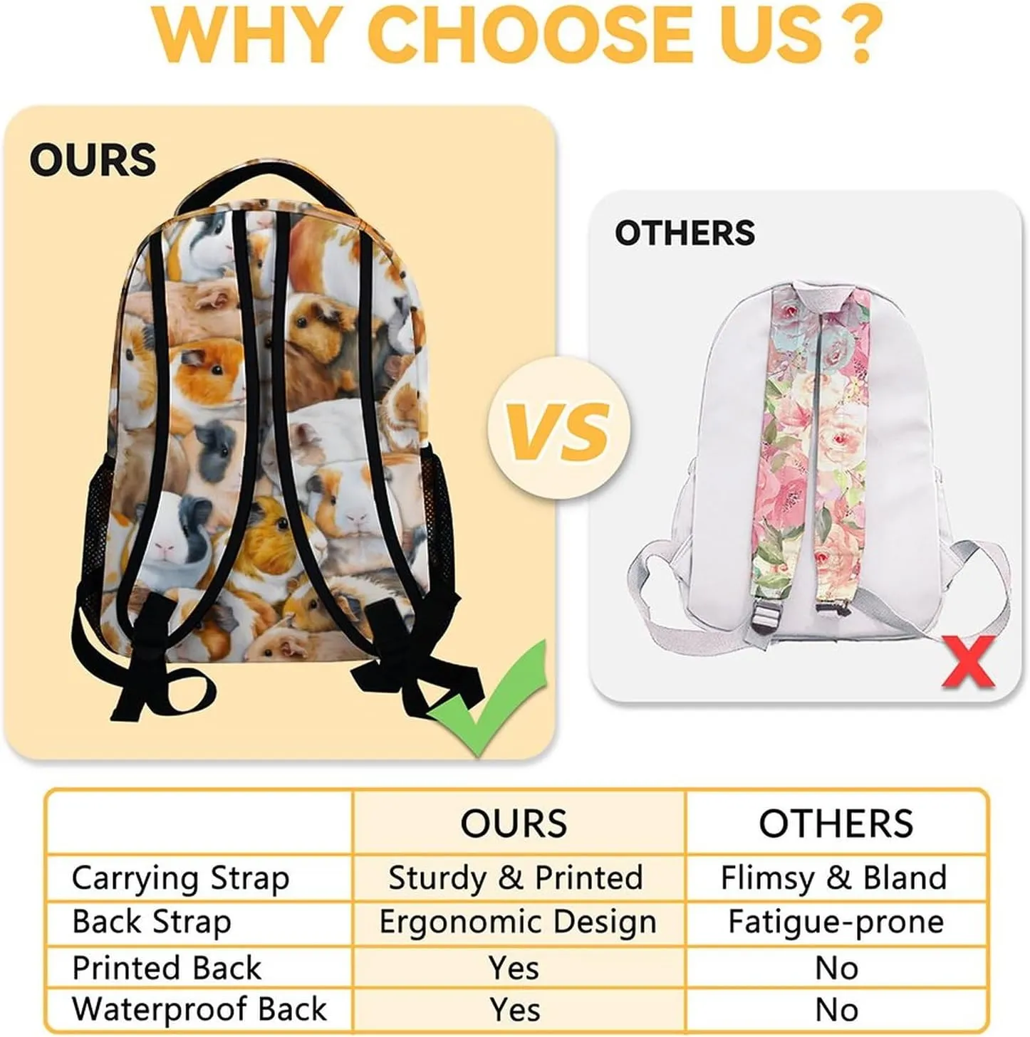 Guinea Pig Girls Backpack for School, 16 Inch Brown Backpacks for Kids, Cute Lightweight Bookbag for Travel