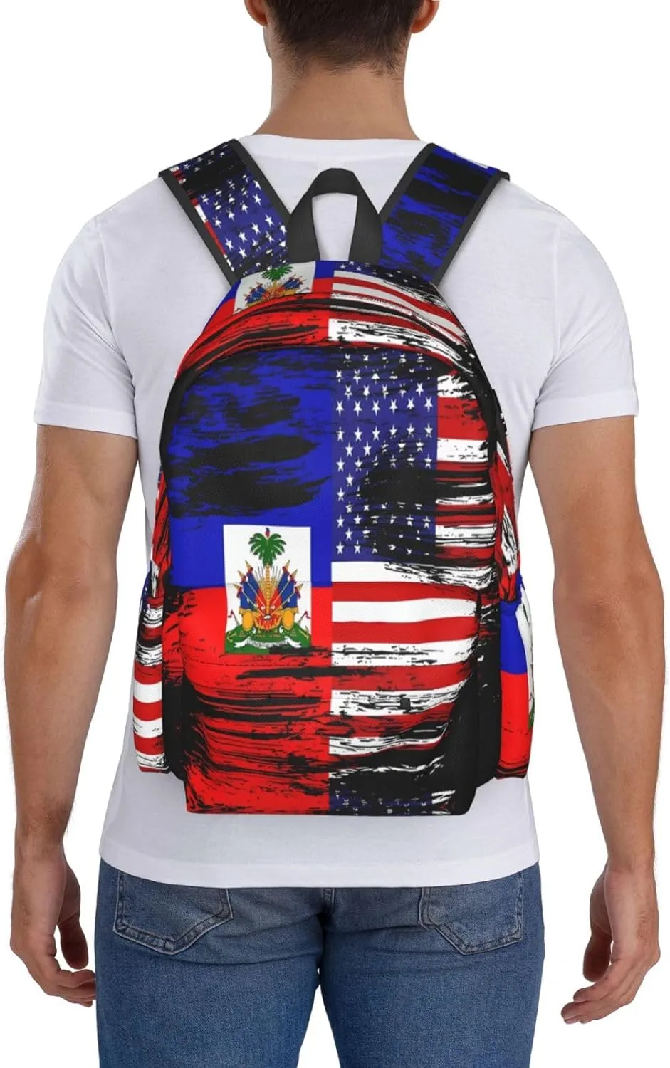 Haiti Haitian American Flag Large Travel Backpack Casual Backpacks Laptop Daypack Working Rucksack Lightweight Back Pack Sports Bag with Adjustable Shoulder Strap