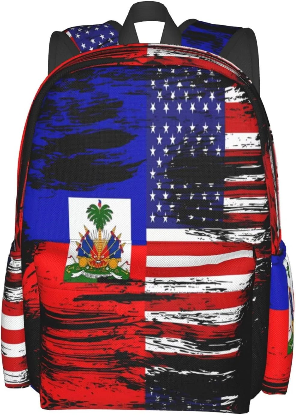 Haiti Haitian American Flag Large Travel Backpack Casual Backpacks Laptop Daypack Working Rucksack Lightweight Back Pack Sports Bag with Adjustable Shoulder Strap