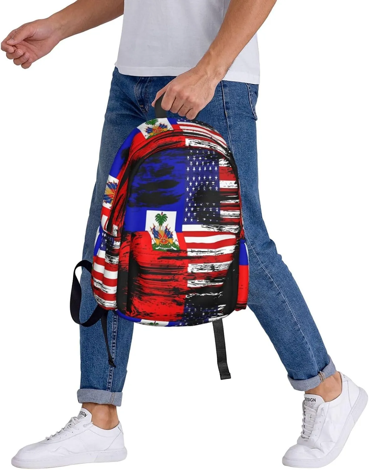 Haiti Haitian American Flag Large Travel Backpack Casual Backpacks Laptop Daypack Working Rucksack Lightweight Back Pack Sports Bag with Adjustable Shoulder Strap