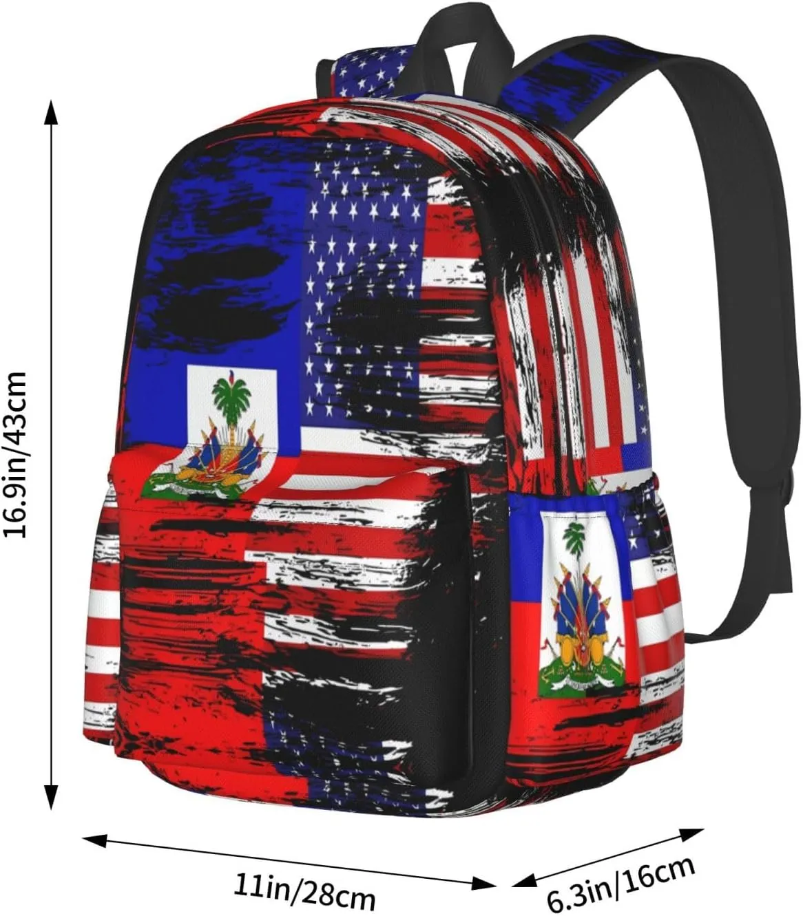 Haiti Haitian American Flag Large Travel Backpack Casual Backpacks Laptop Daypack Working Rucksack Lightweight Back Pack Sports Bag with Adjustable Shoulder Strap