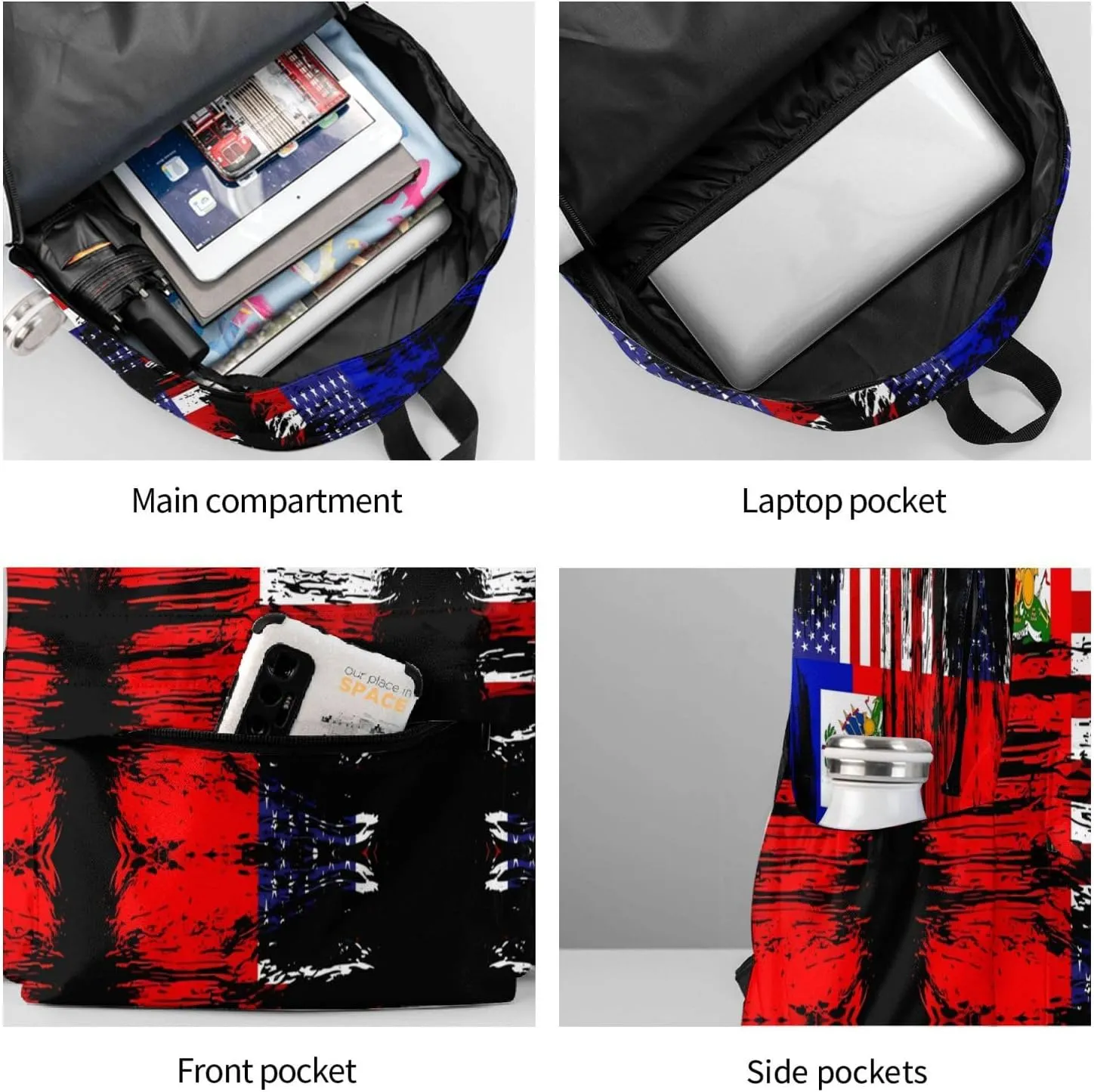 Haiti Haitian American Flag Large Travel Backpack Casual Backpacks Laptop Daypack Working Rucksack Lightweight Back Pack Sports Bag with Adjustable Shoulder Strap