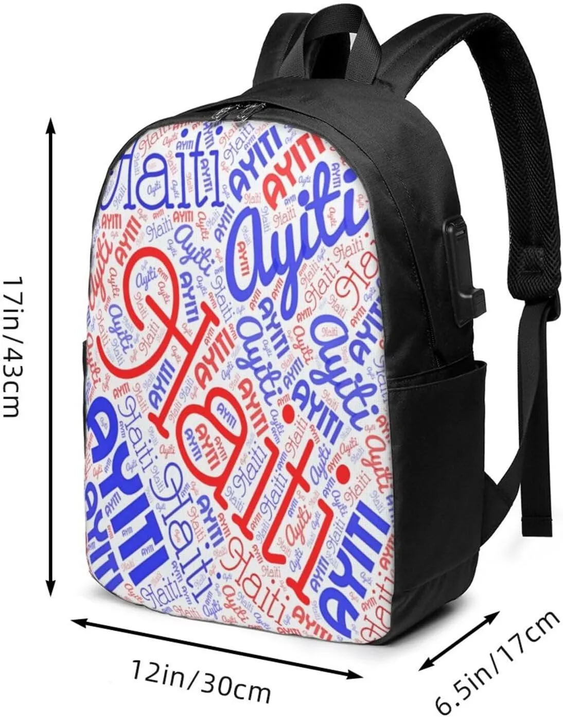 Haiti Haitian American Flag Travel Backpack 17-Inch Laptop Backpacks Business Rucksack Casual Sport Daypack with USB Charging Port Carry-on Bag for Camping Biking