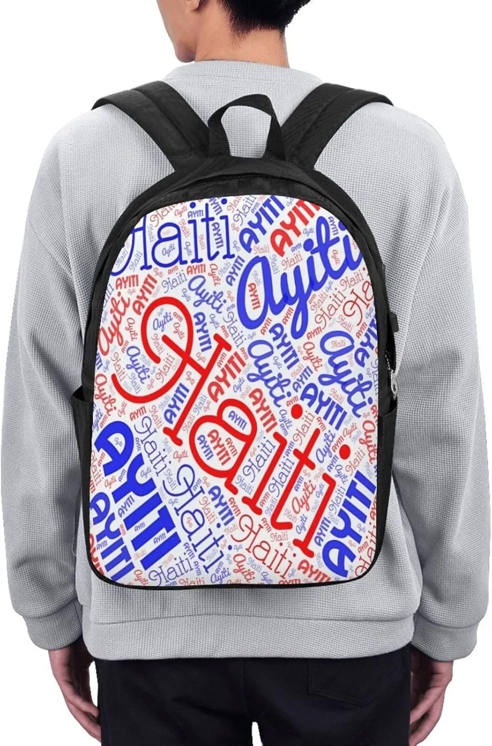 Haiti Haitian American Flag Travel Backpack 17-Inch Laptop Backpacks Business Rucksack Casual Sport Daypack with USB Charging Port Carry-on Bag for Camping Biking