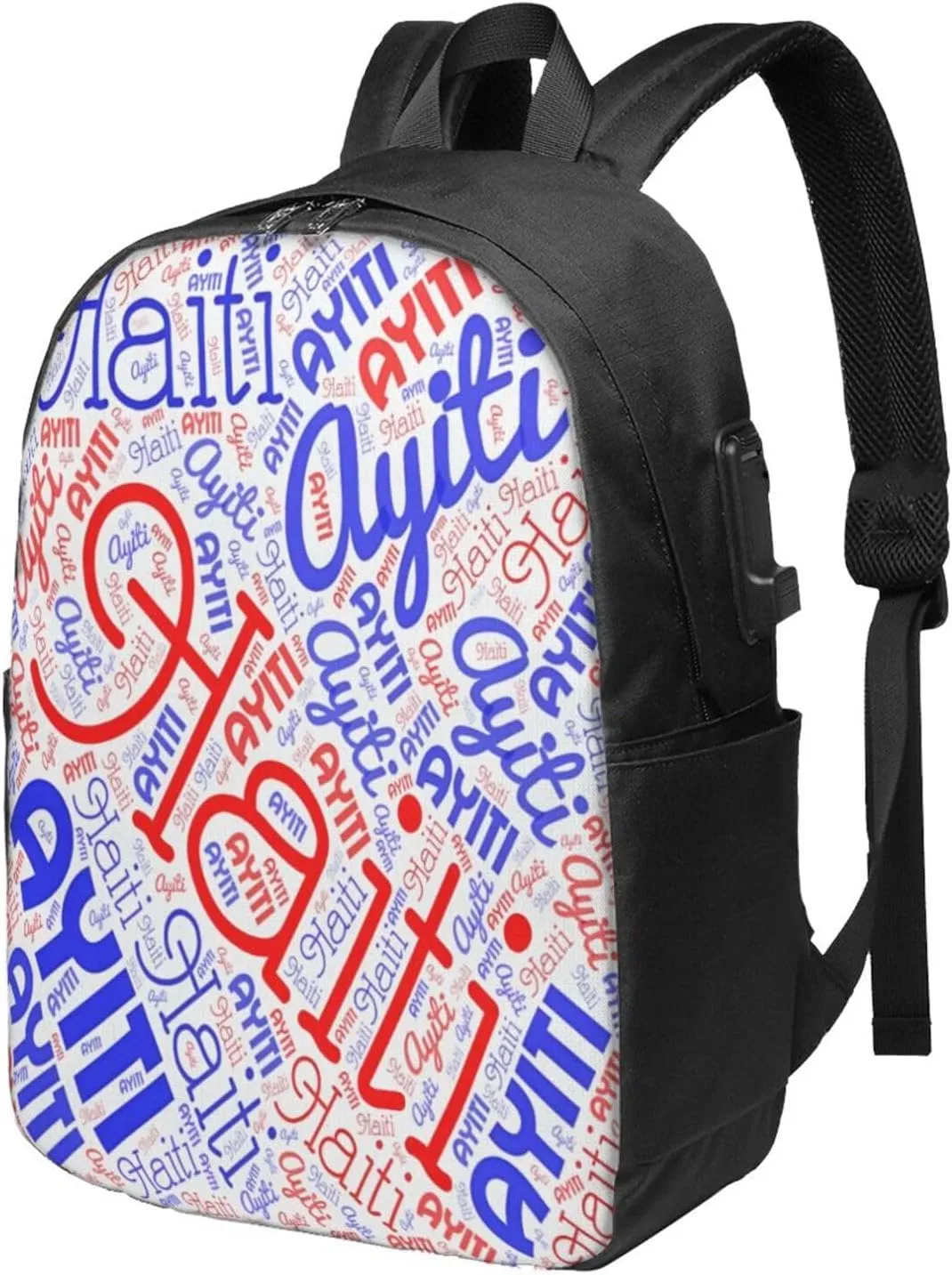 Haiti Haitian American Flag Travel Backpack 17-Inch Laptop Backpacks Business Rucksack Casual Sport Daypack with USB Charging Port Carry-on Bag for Camping Biking