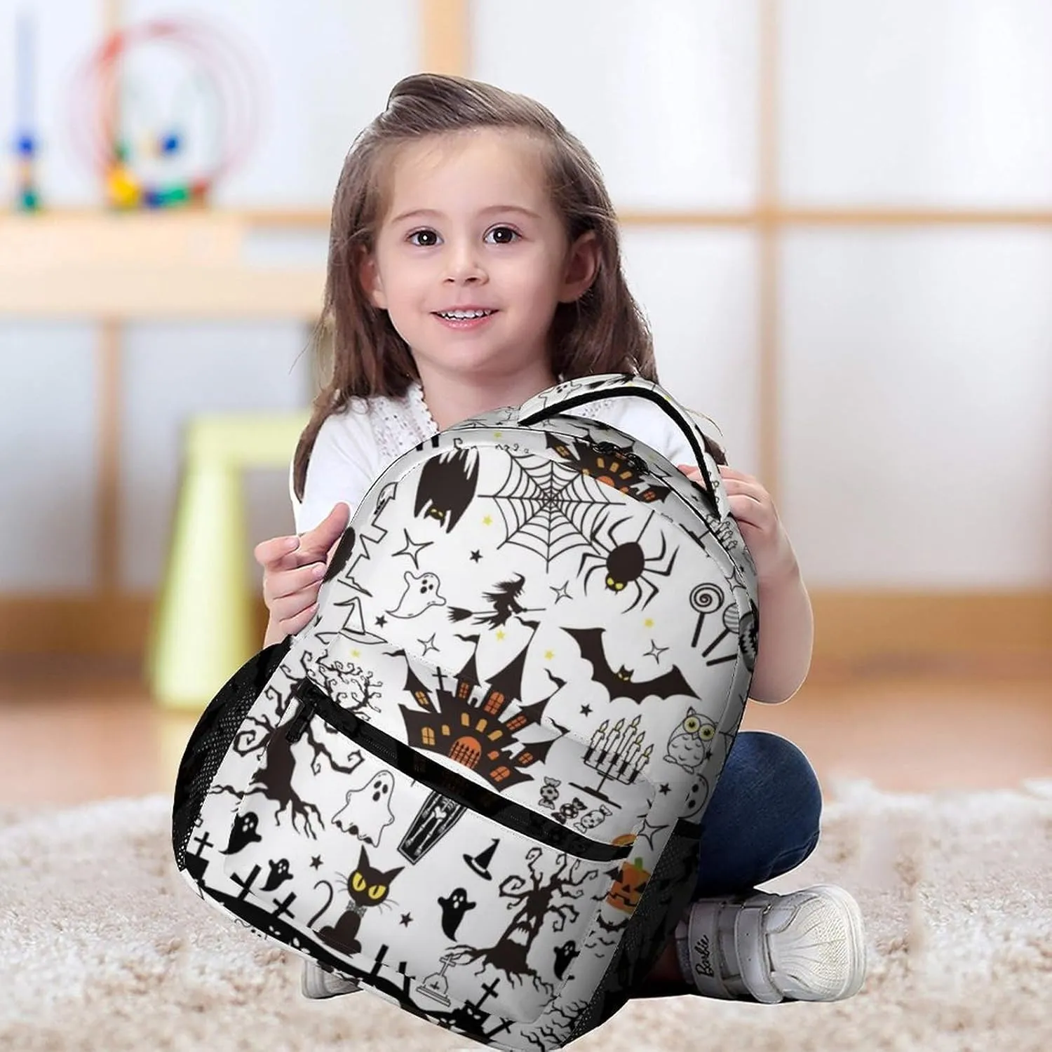 Halloween School Backpack for Kids Girls Boys, 16 Inch Scary Halloween Themed Bookbag, School Backpacks for Students Children, Lightweight, Large Capacity