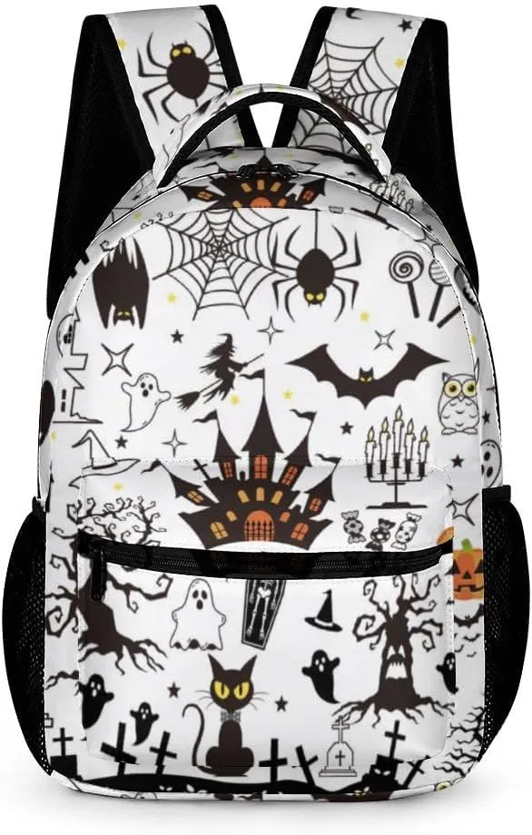 Halloween School Backpack for Kids Girls Boys, 16 Inch Scary Halloween Themed Bookbag, School Backpacks for Students Children, Lightweight, Large Capacity