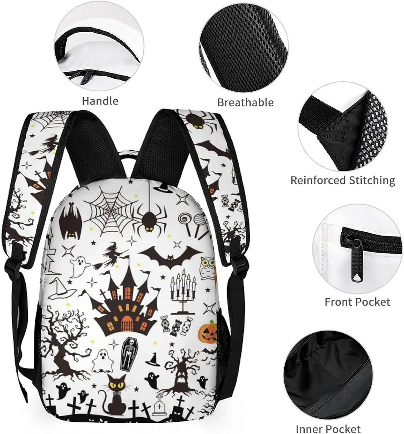 Halloween School Backpack for Kids Girls Boys, 16 Inch Scary Halloween Themed Bookbag, School Backpacks for Students Children, Lightweight, Large Capacity