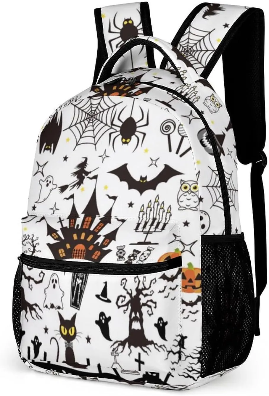 Halloween School Backpack for Kids Girls Boys, 16 Inch Scary Halloween Themed Bookbag, School Backpacks for Students Children, Lightweight, Large Capacity