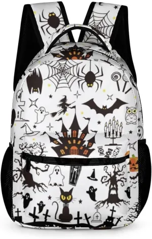 Halloween School Backpack for Kids Girls Boys, 16 Inch Scary Halloween Themed Bookbag, School Backpacks for Students Children, Lightweight, Large Capacity