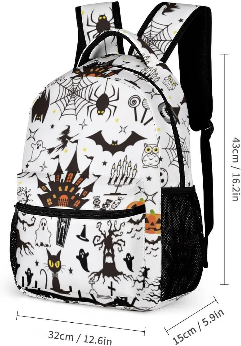 Halloween School Backpack for Kids Girls Boys, 16 Inch Scary Halloween Themed Bookbag, School Backpacks for Students Children, Lightweight, Large Capacity