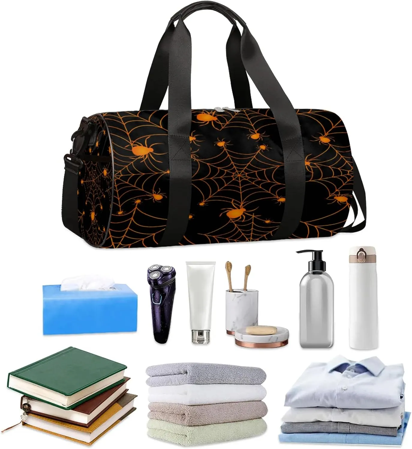 Halloween Spiders Web Sports Gym Bag for Men Women Lightweight Travel Duffle Bag with Shoulder Strap Waterproof Carry On Weekender Overnight Bag for Travel Sports Gym