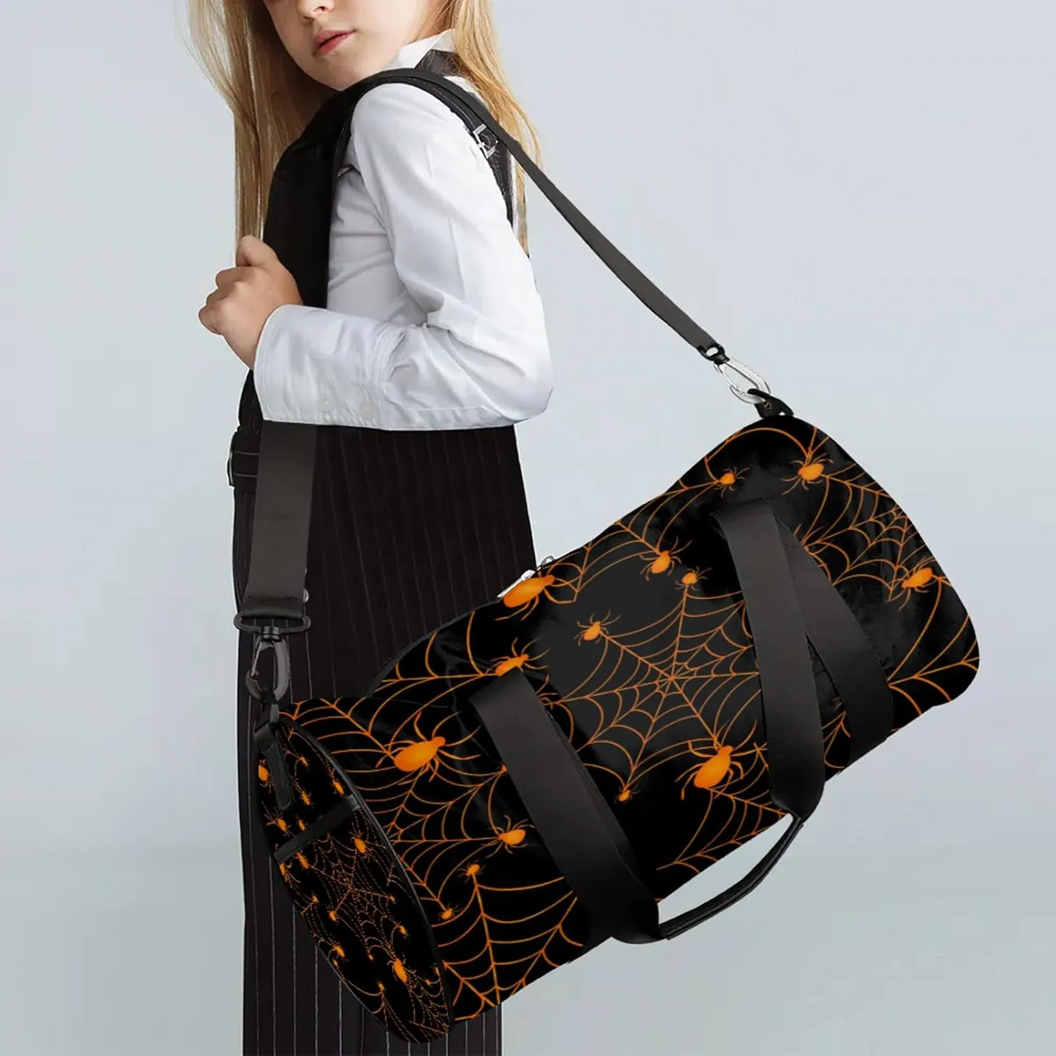 Halloween Spiders Web Sports Gym Bag for Men Women Lightweight Travel Duffle Bag with Shoulder Strap Waterproof Carry On Weekender Overnight Bag for Travel Sports Gym