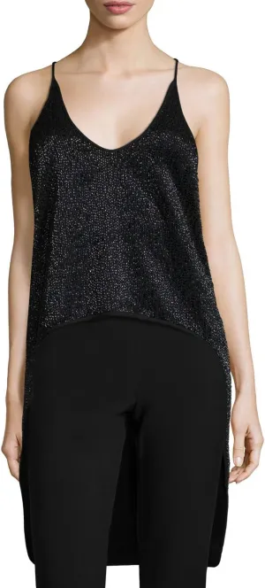 Halston Heritage Beaded Hi-Lo Scoopneck Tank Top,Black (4)