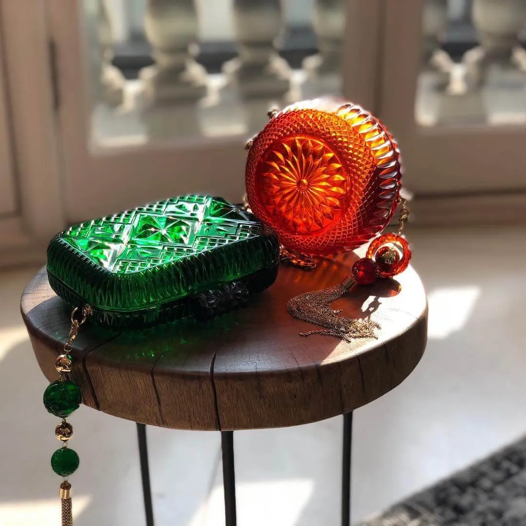 Hand Carved Clutch Green