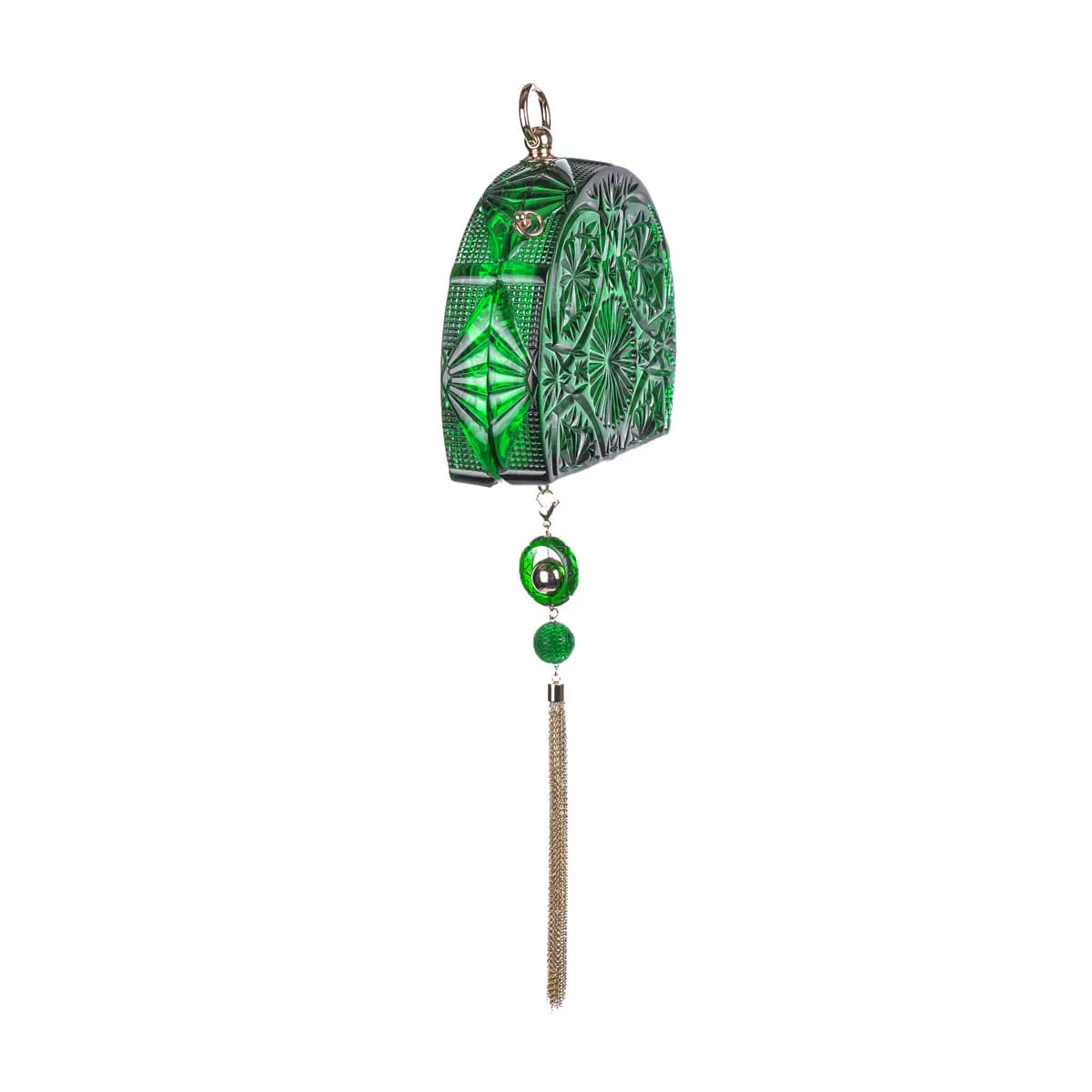 Hand Carved Fan Clutch Emerald Green