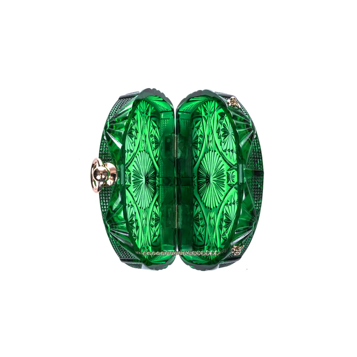 Hand Carved Fan Clutch Emerald Green
