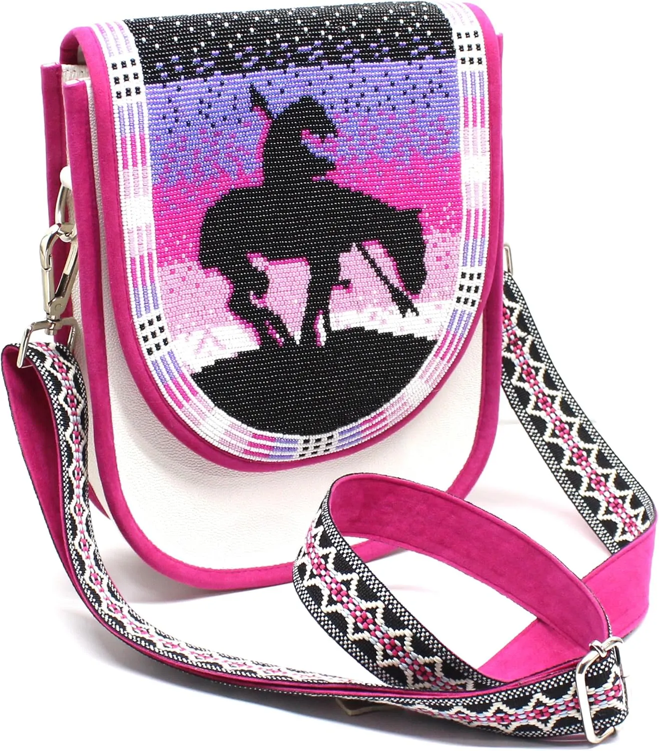 Handmade Beaded Bag,Native American Style Canvas Crossbody Unisex Handbag With Adjustable Strap,Seed Beaded Shoulder Handbag.