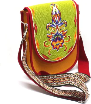 Handmade Beaded Bag,Native American Style Canvas Crossbody Unisex Handbag With Adjustable Strap,Seed Beaded Shoulder Handbag.