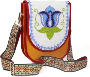 Handmade Beaded Bag,Native American Style Canvas Crossbody Unisex Handbag With Adjustable Strap,Seed Beaded Shoulder Handbag.