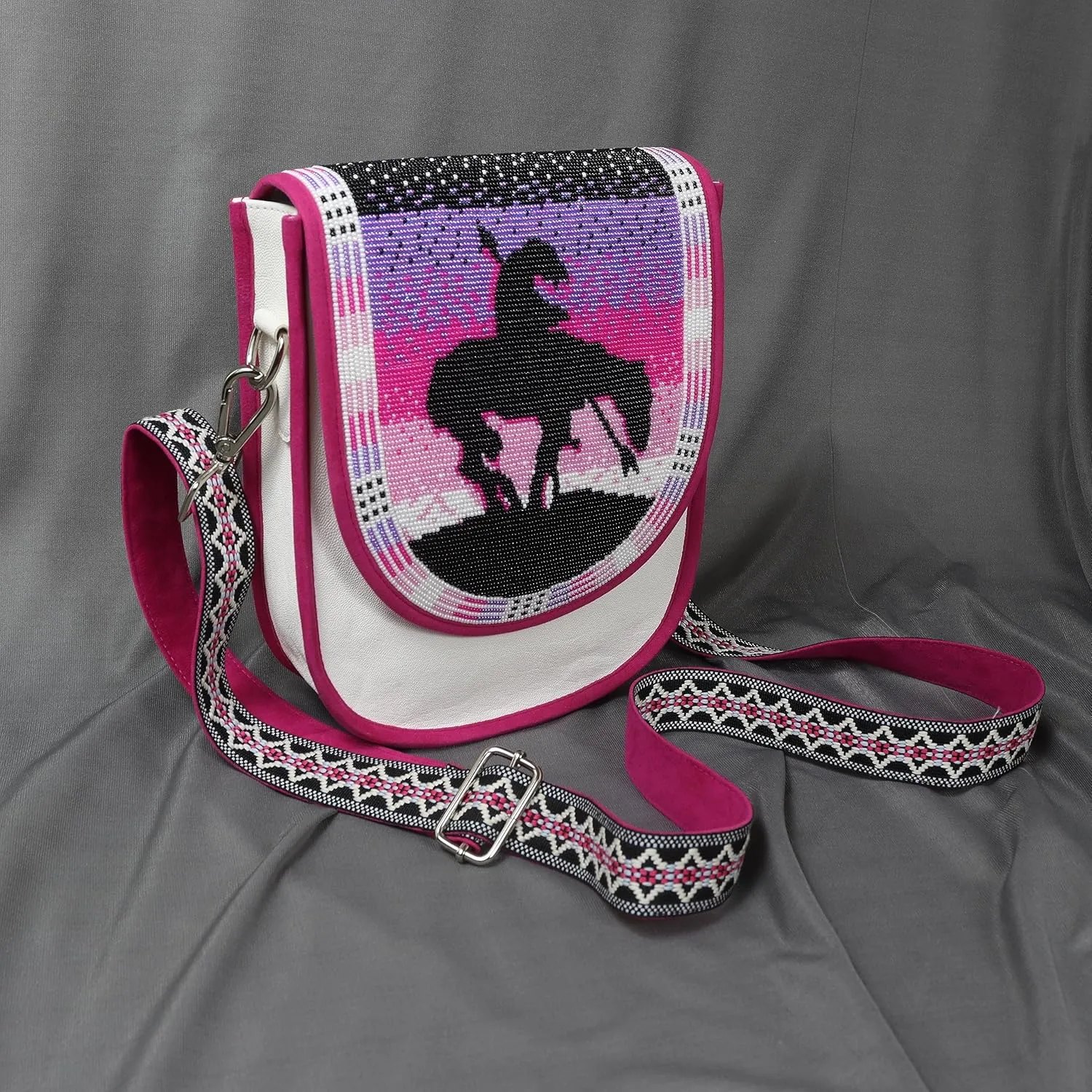Handmade Beaded Bag,Native American Style Canvas Crossbody Unisex Handbag With Adjustable Strap,Seed Beaded Shoulder Handbag.