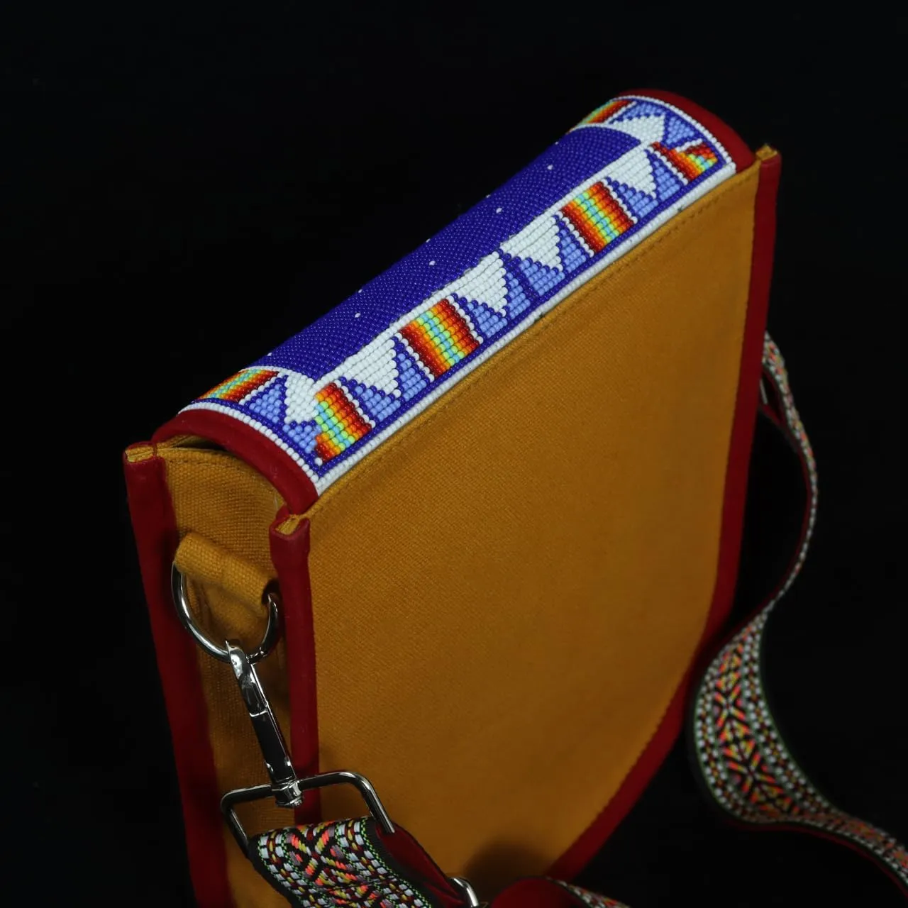 Handmade Beaded Bag,Native American Style Canvas Crossbody Unisex Handbag With Adjustable Strap,Seed Beaded Shoulder Handbag.