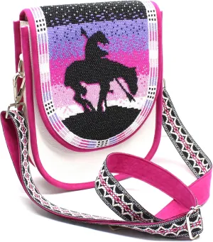 Handmade Beaded Bag,Native American Style Canvas Crossbody Unisex Handbag With Adjustable Strap,Seed Beaded Shoulder Handbag.