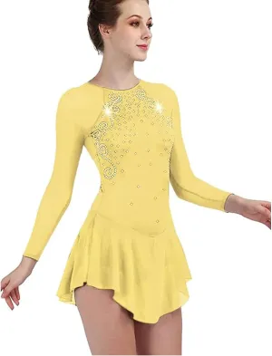 Handmade Ice Figure Skating Dress Long Sleeve Ballet Competition Clothing Crystal Skating Performance Skirt