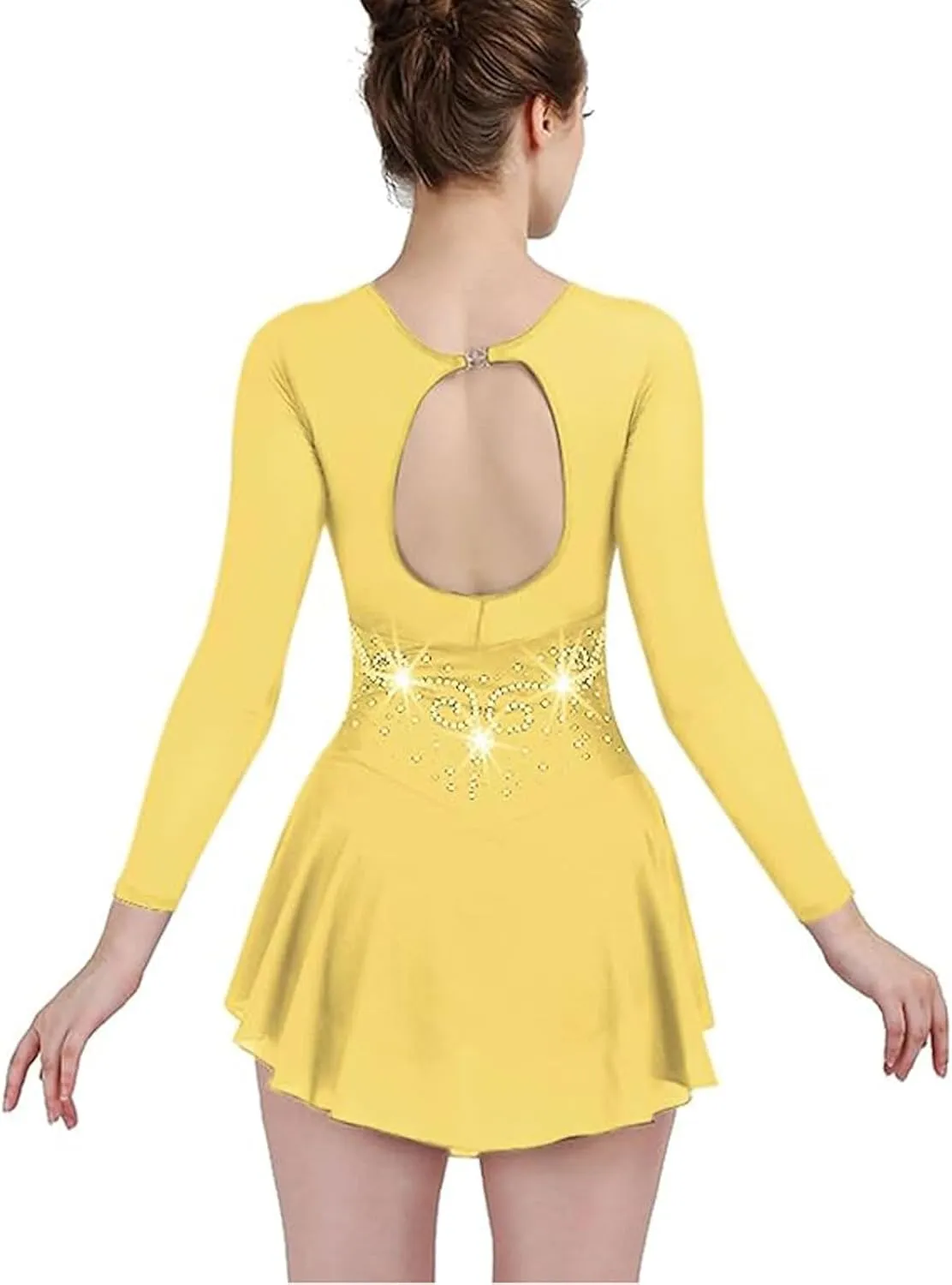 Handmade Ice Figure Skating Dress Long Sleeve Ballet Competition Clothing Crystal Skating Performance Skirt