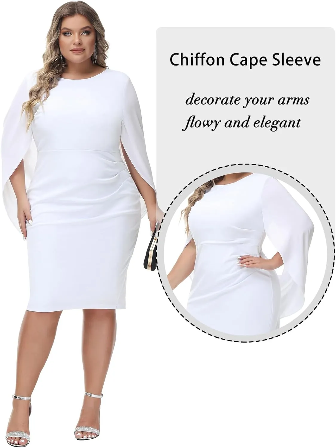Hanna Nikole Women Plus Size Chiffon Cape Dresses Ruffle Style Midi Bodycon Cocktail Dress