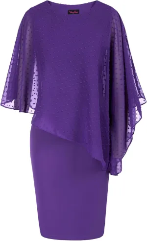 Hanna Nikole Women's Sleeveless Cape Dress with Chiffon Overlay Sequin Bodycon Pencil Dress