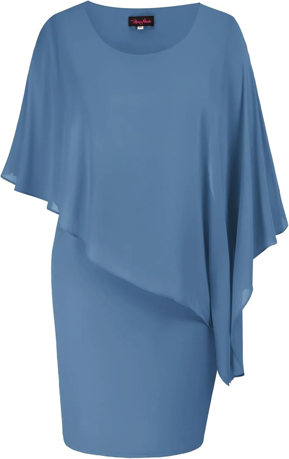 Hanna Nikole Women's Sleeveless Cape Dress with Chiffon Overlay Sequin Bodycon Pencil Dress