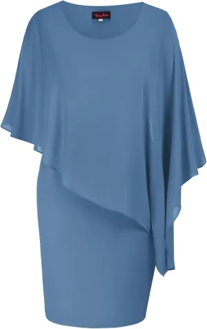 Hanna Nikole Women's Sleeveless Cape Dress with Chiffon Overlay Sequin Bodycon Pencil Dress