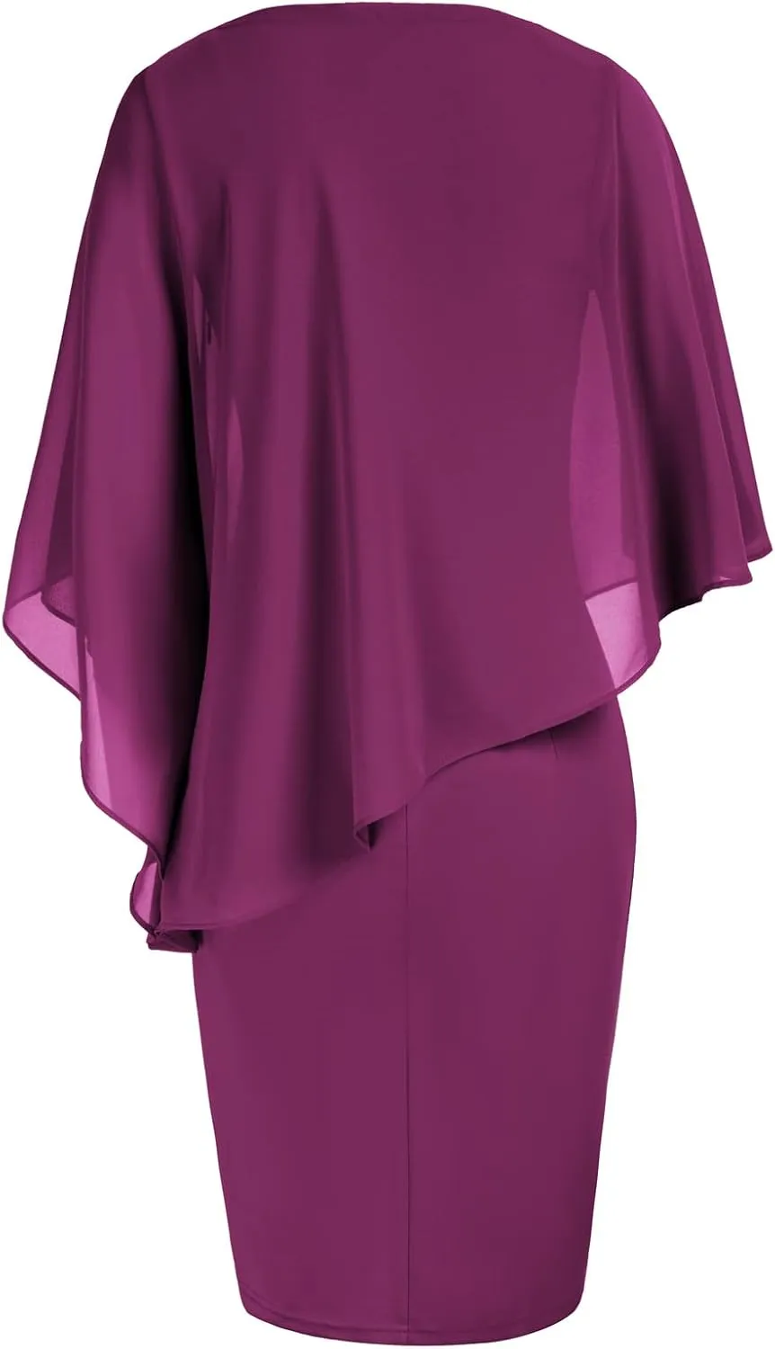 Hanna Nikole Women's Sleeveless Cape Dress with Chiffon Overlay Sequin Bodycon Pencil Dress