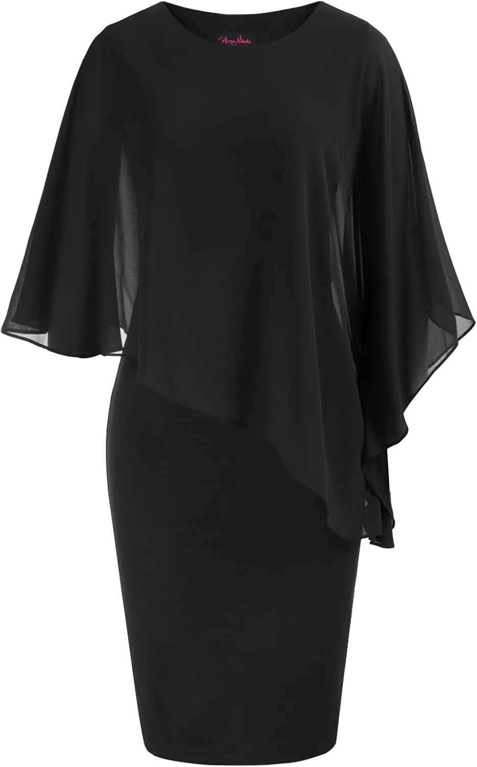 Hanna Nikole Women's Sleeveless Cape Dress with Chiffon Overlay Sequin Bodycon Pencil Dress