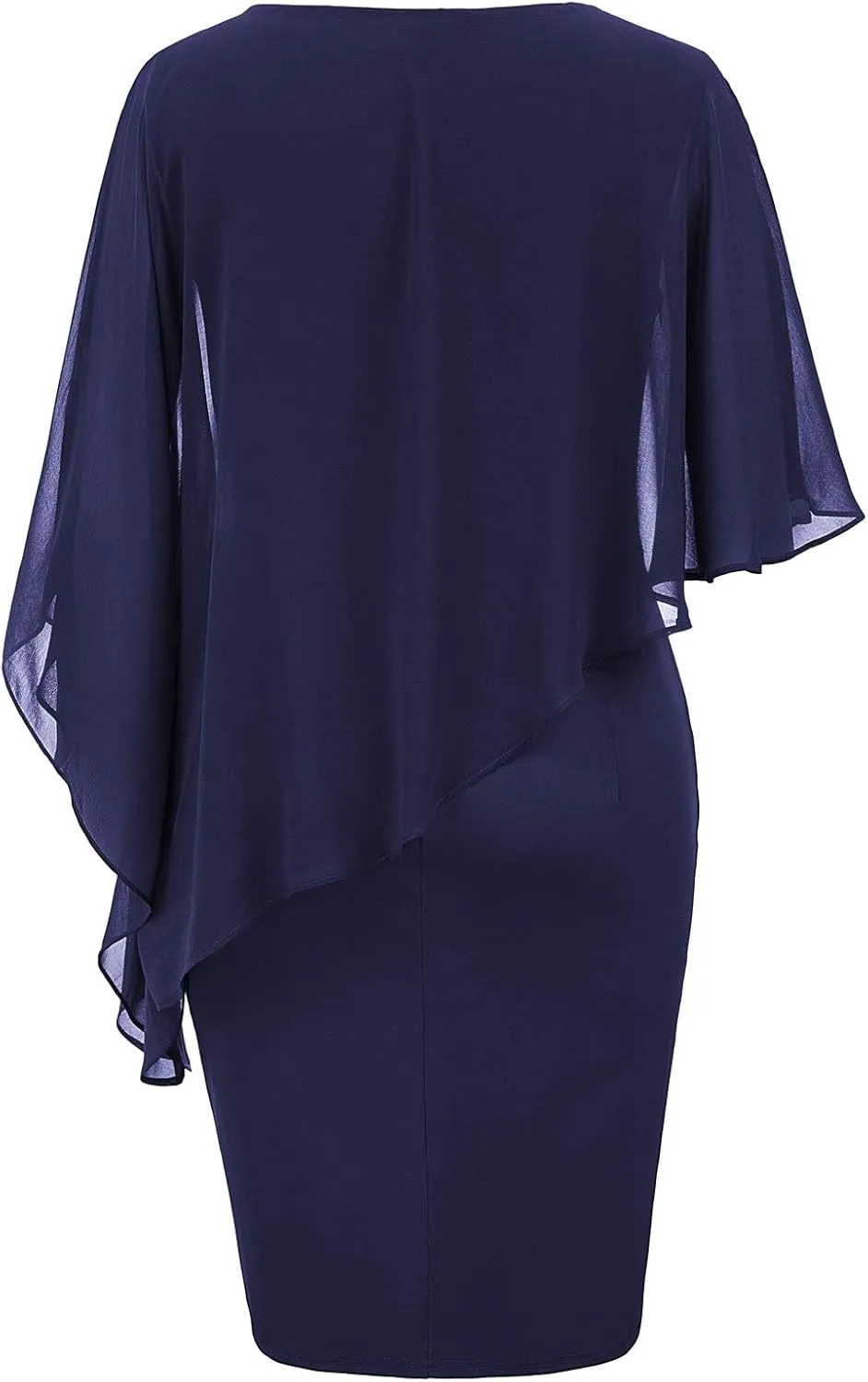 Hanna Nikole Women's Sleeveless Cape Dress with Chiffon Overlay Sequin Bodycon Pencil Dress