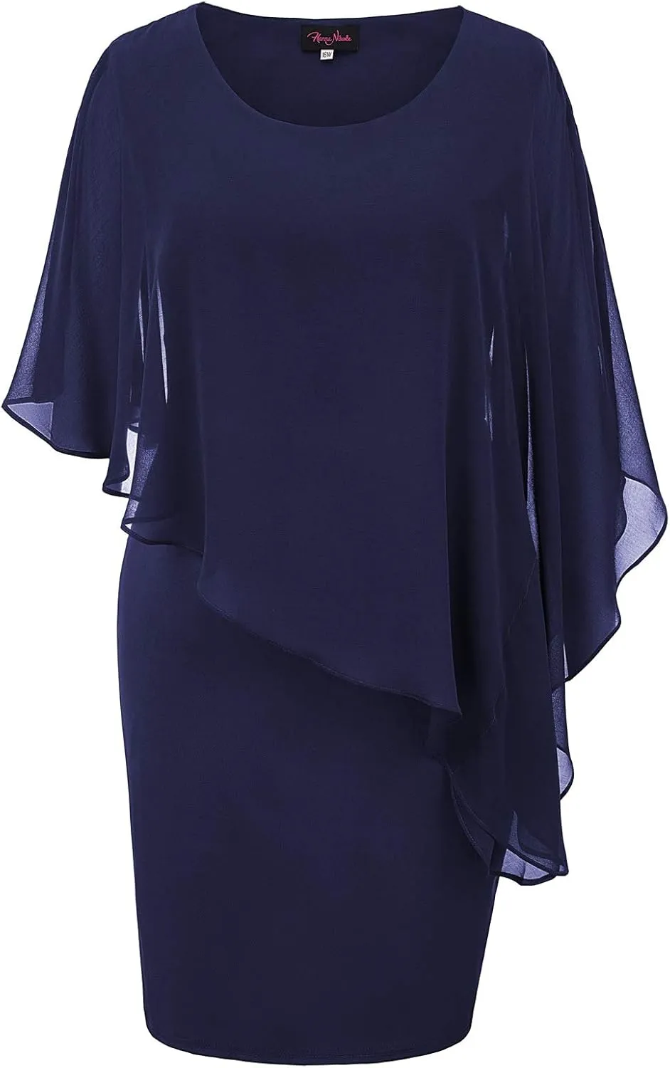 Hanna Nikole Women's Sleeveless Cape Dress with Chiffon Overlay Sequin Bodycon Pencil Dress