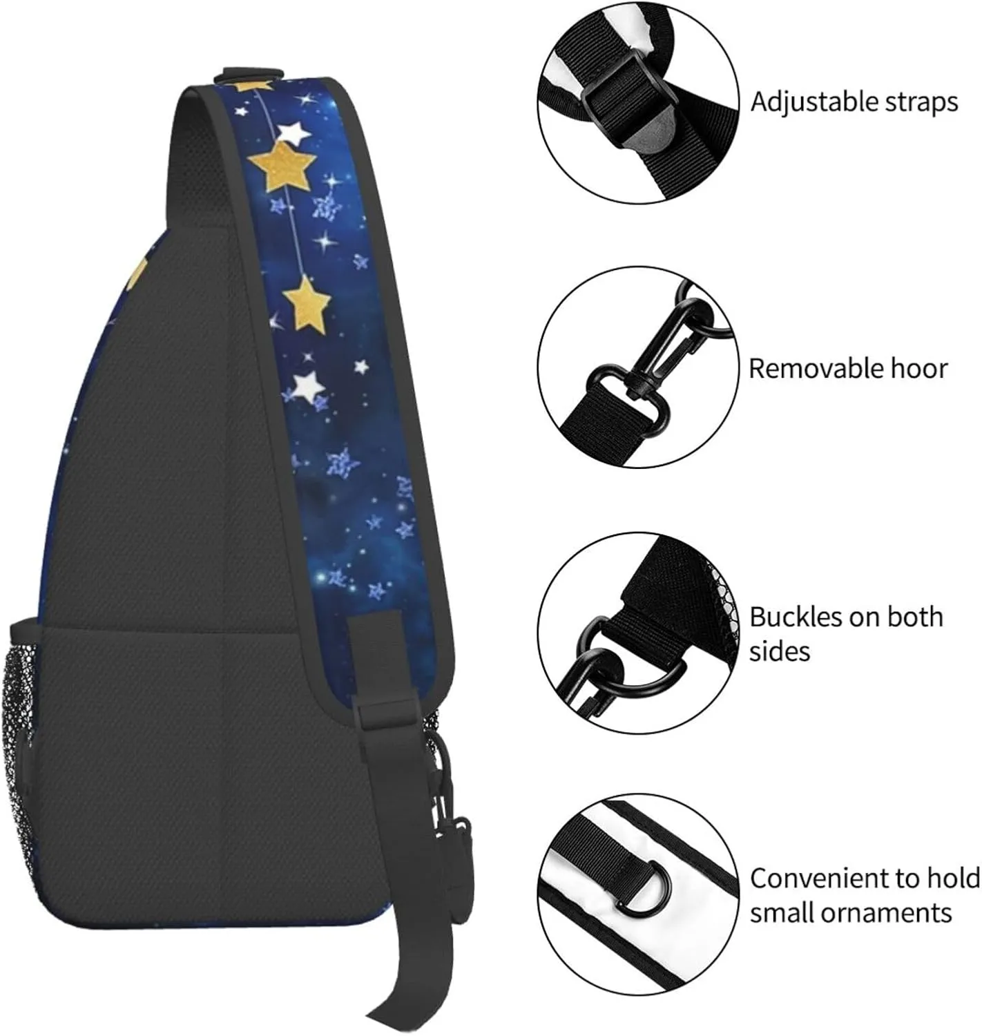 Hanukkah Hat Blue Shiny Lamps Sling Bag,Funny Crossbody Backpack Shoulder Chest Bag for Women Men